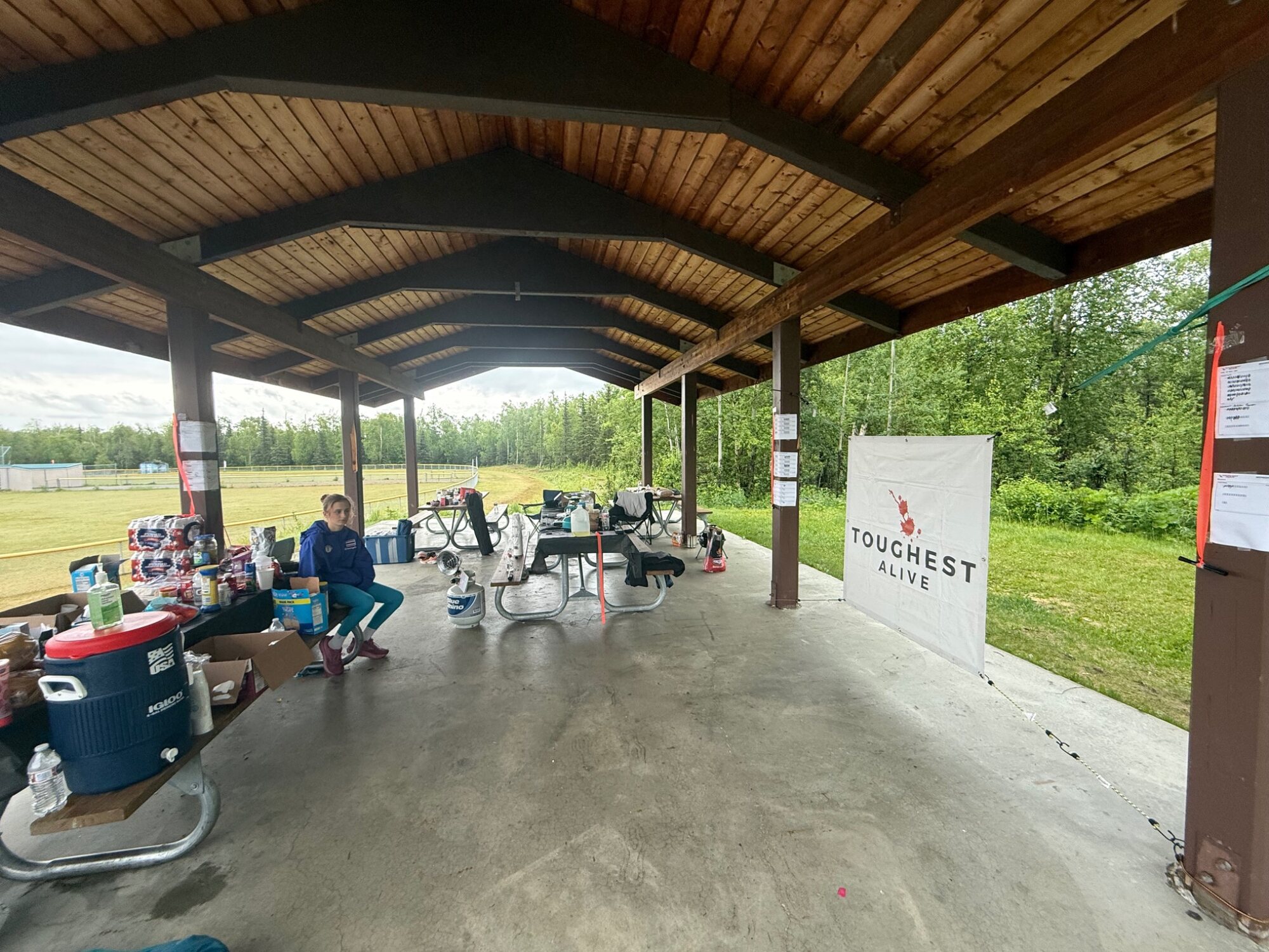 The Toughest Alive event basecamp beneath the pavilion.